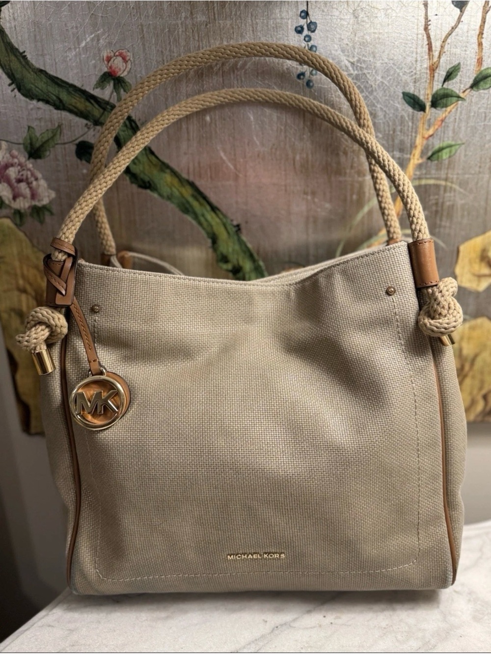 Michael Kors Canvas Isla Large Grab Bag, New with Tag